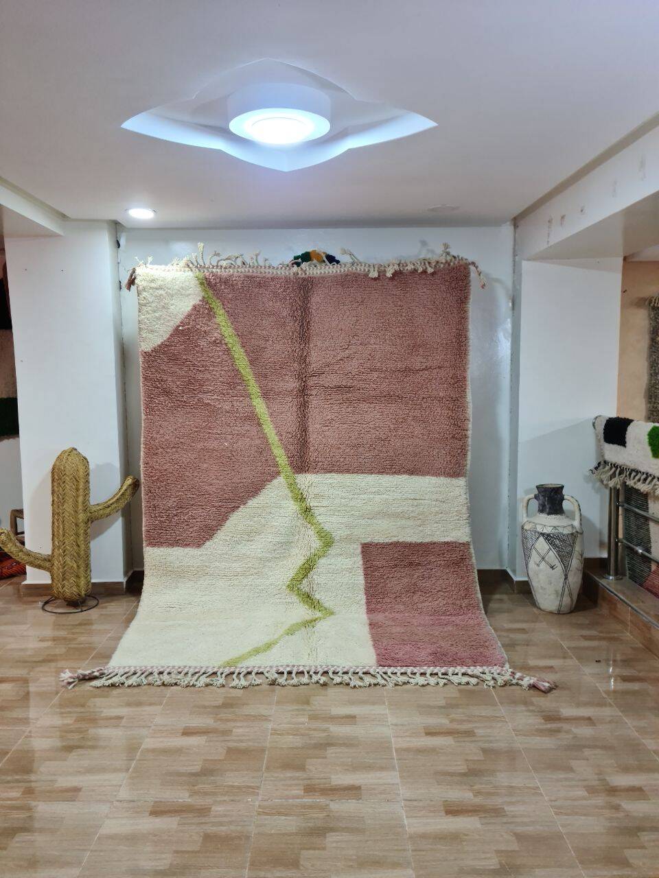 Minimalist Bohemian Rug 250x150 cm - Abstract Design Pink and Green