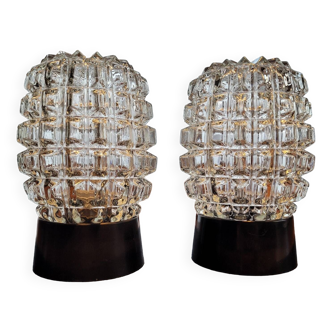 Pair of vintage molded glass ceiling lights
