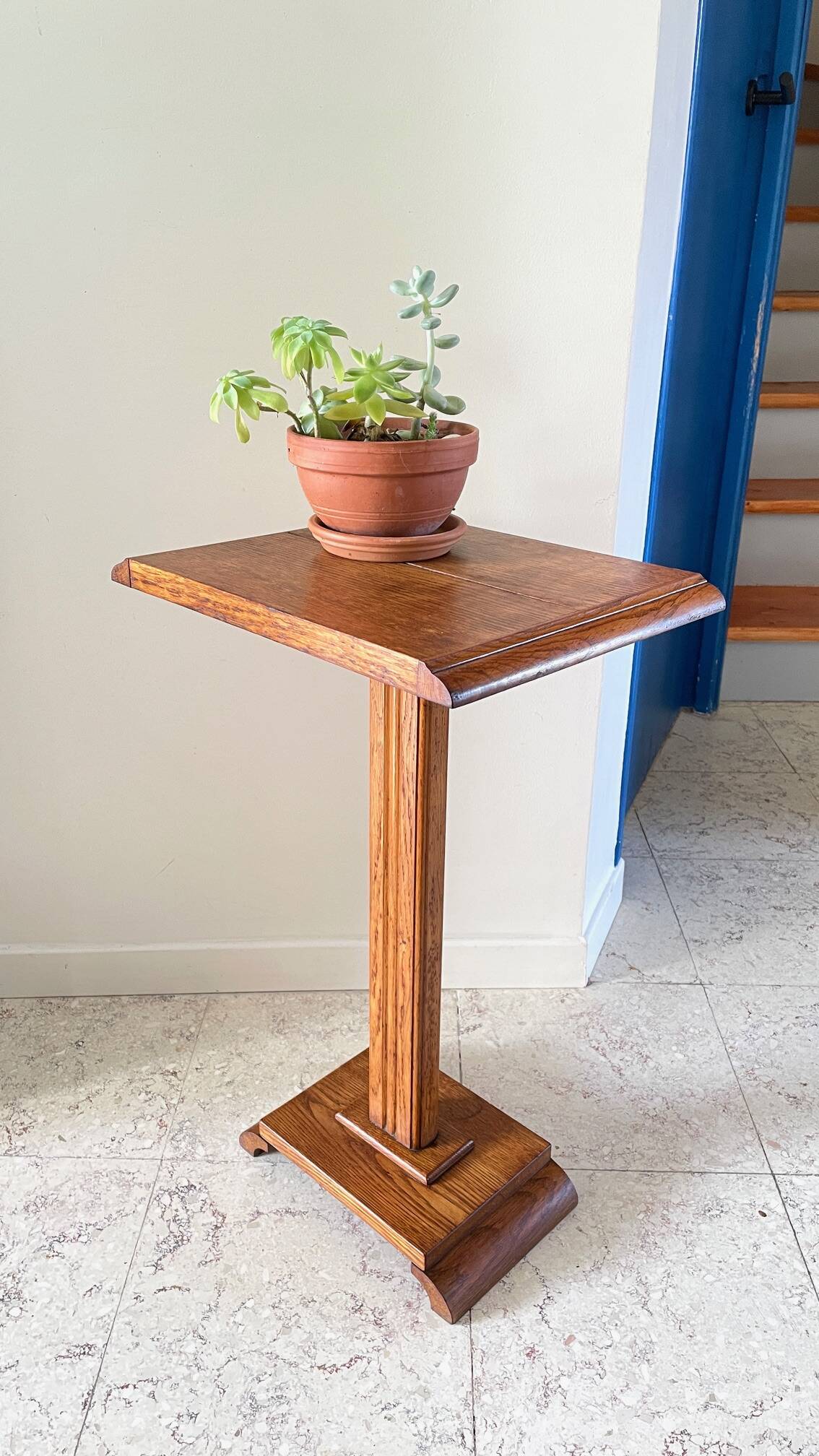 Vintage solid oak saddle plant holder