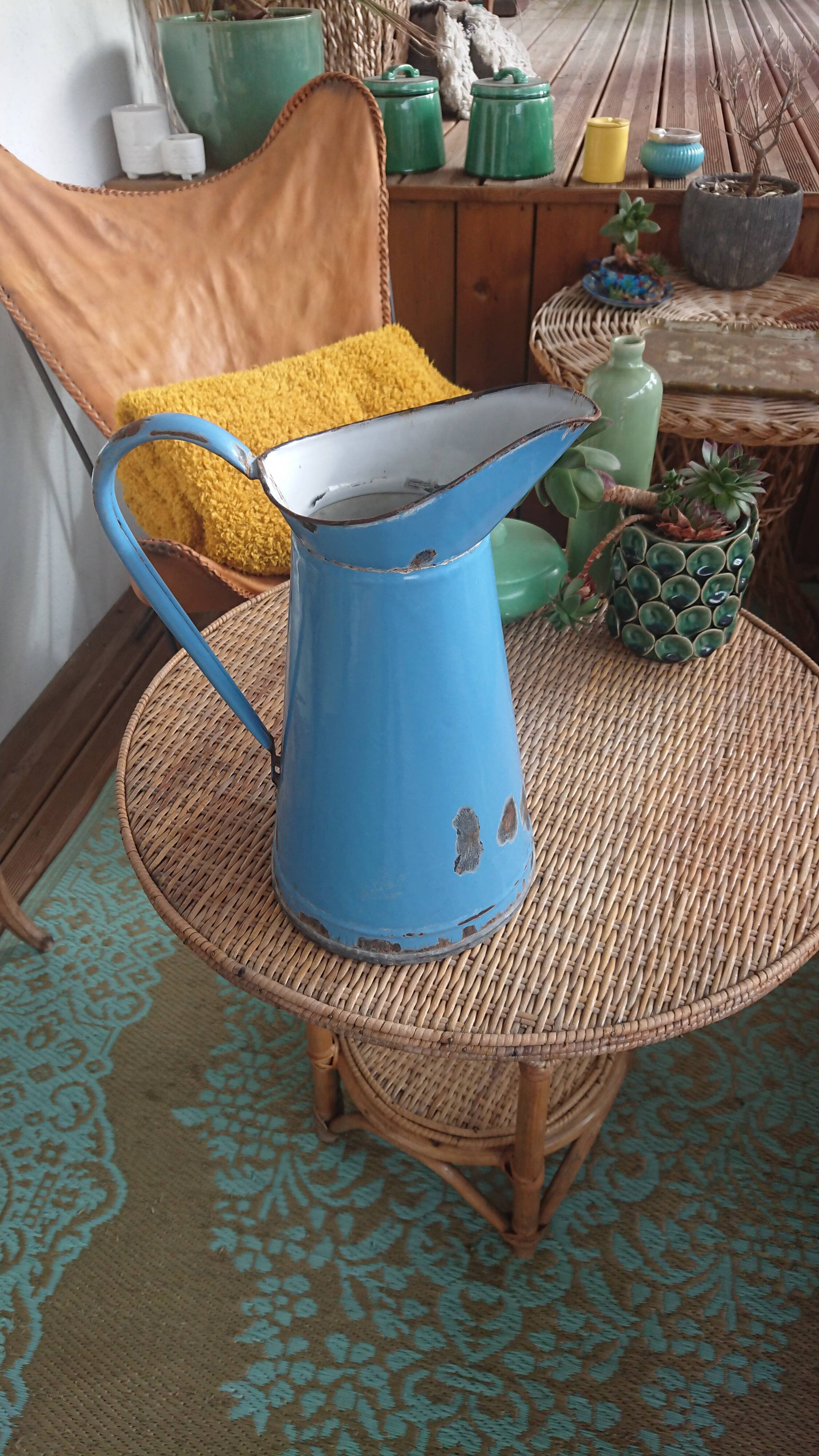 Blue enamelled sheet water broc