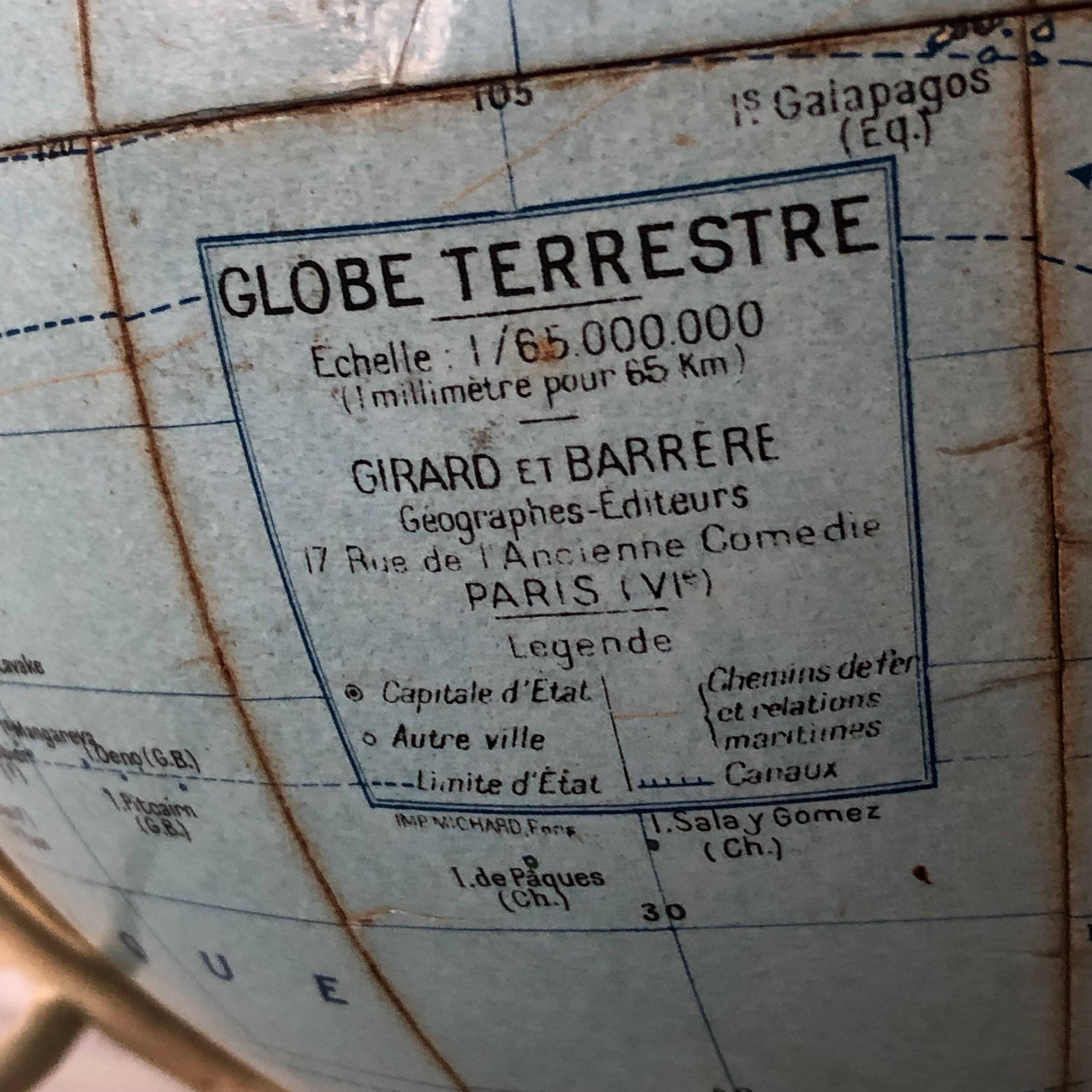 Globe terrestre vintage 1960 Girard Barrère crème - 26 cm