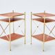 Pair of neoclassical brass leather side tables style Maison Jansen 1970