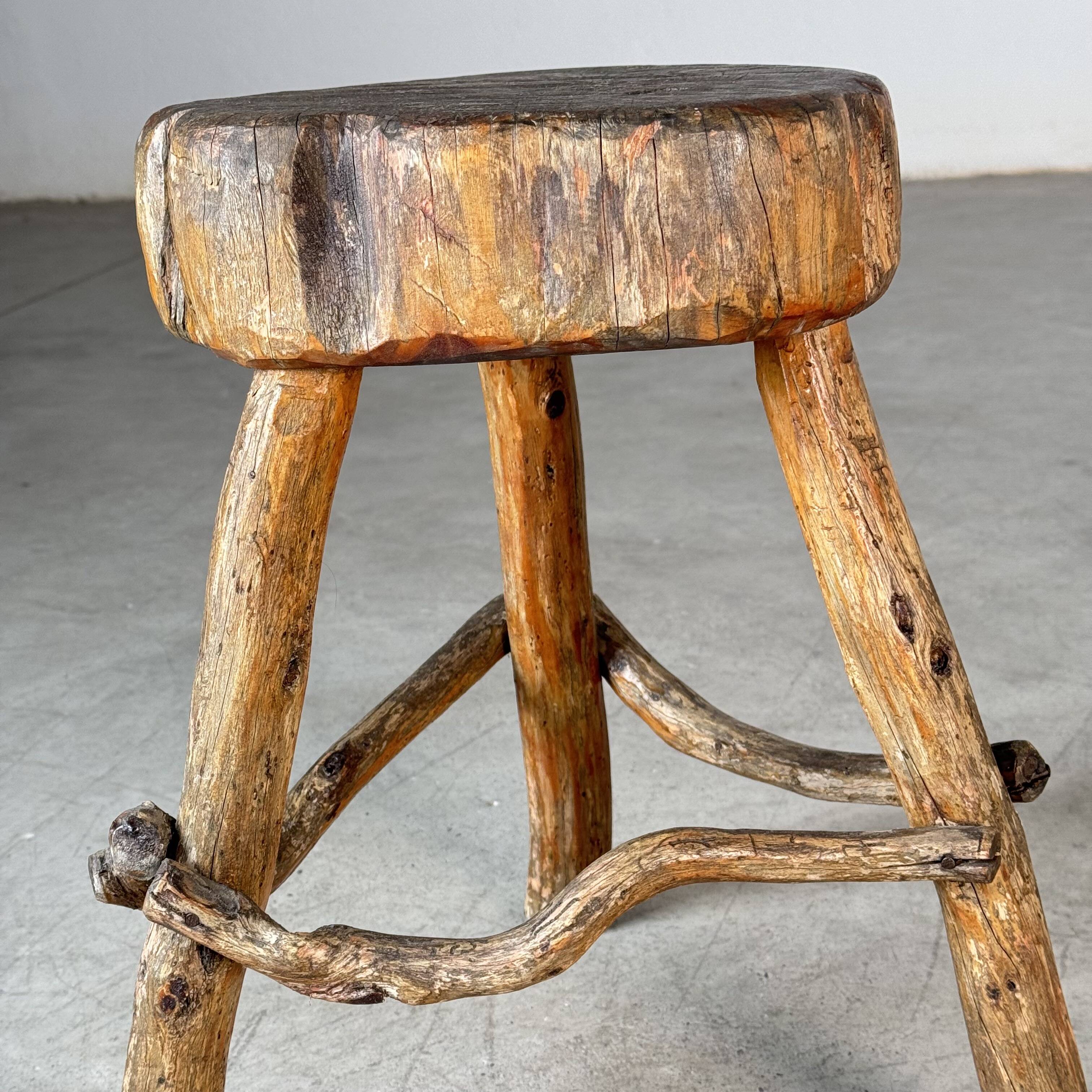 Late 19th Century Rustic Alpine Stool from Valle d'Aosta, Italy