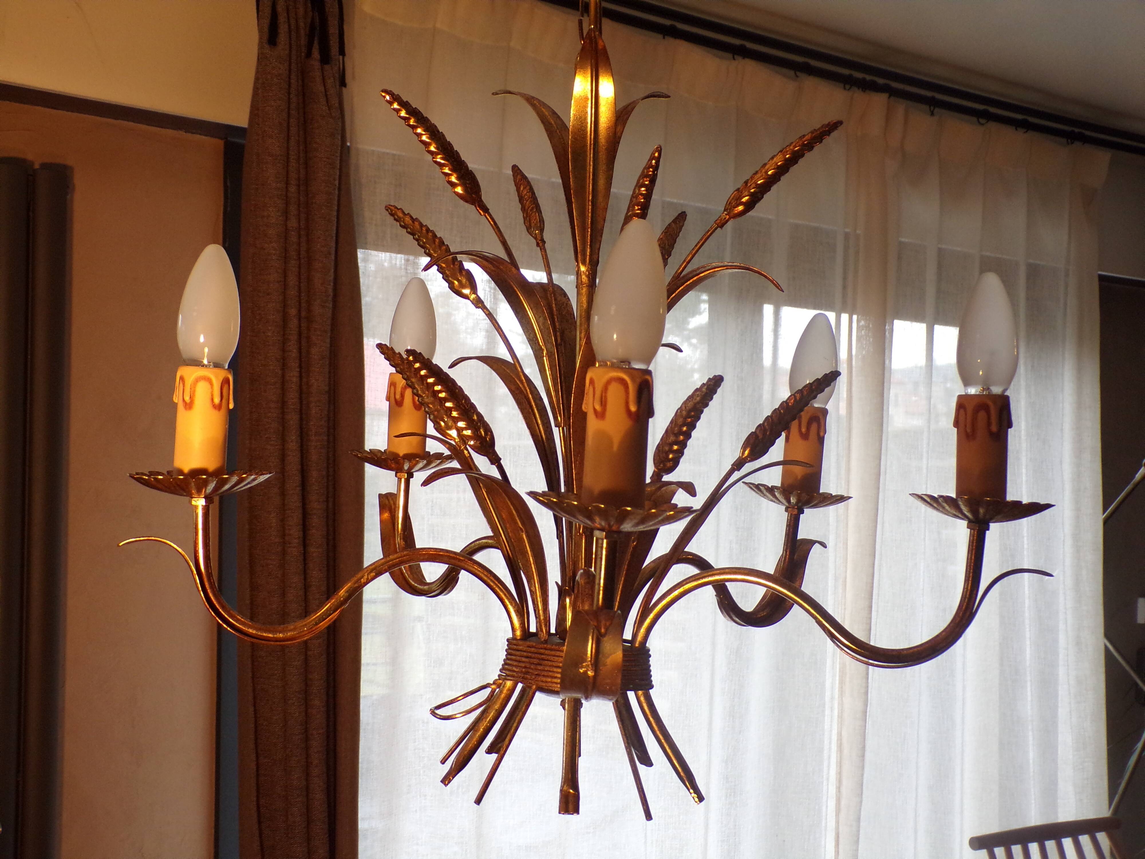 Lustre épi de blé fer doré 5 feux