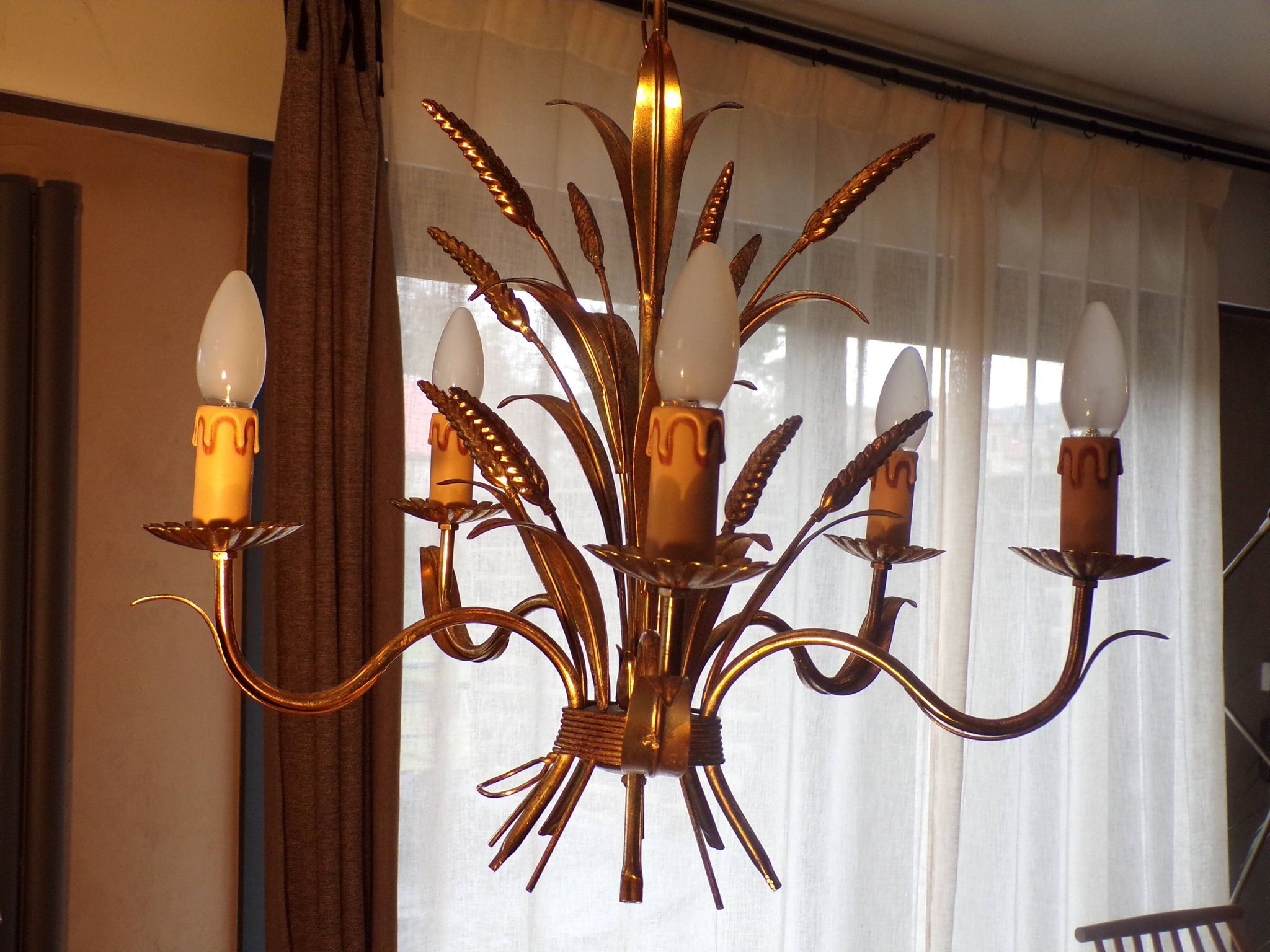 5-light gold-plated iron wheat sheaf chandelier