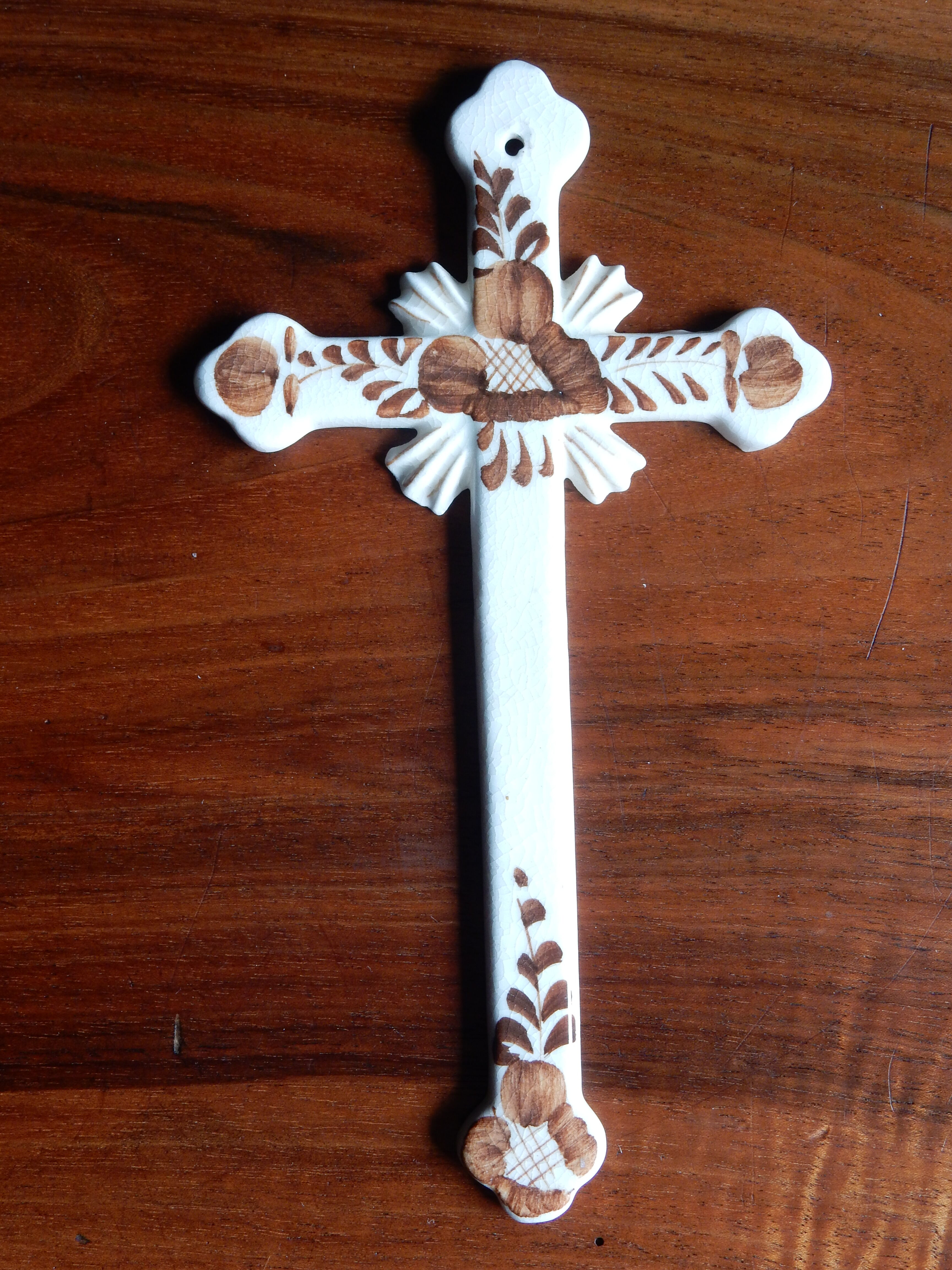 Hand-painted ceramic wall crucifix