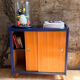 Buffet pieds compas bleu nuit & bois brut