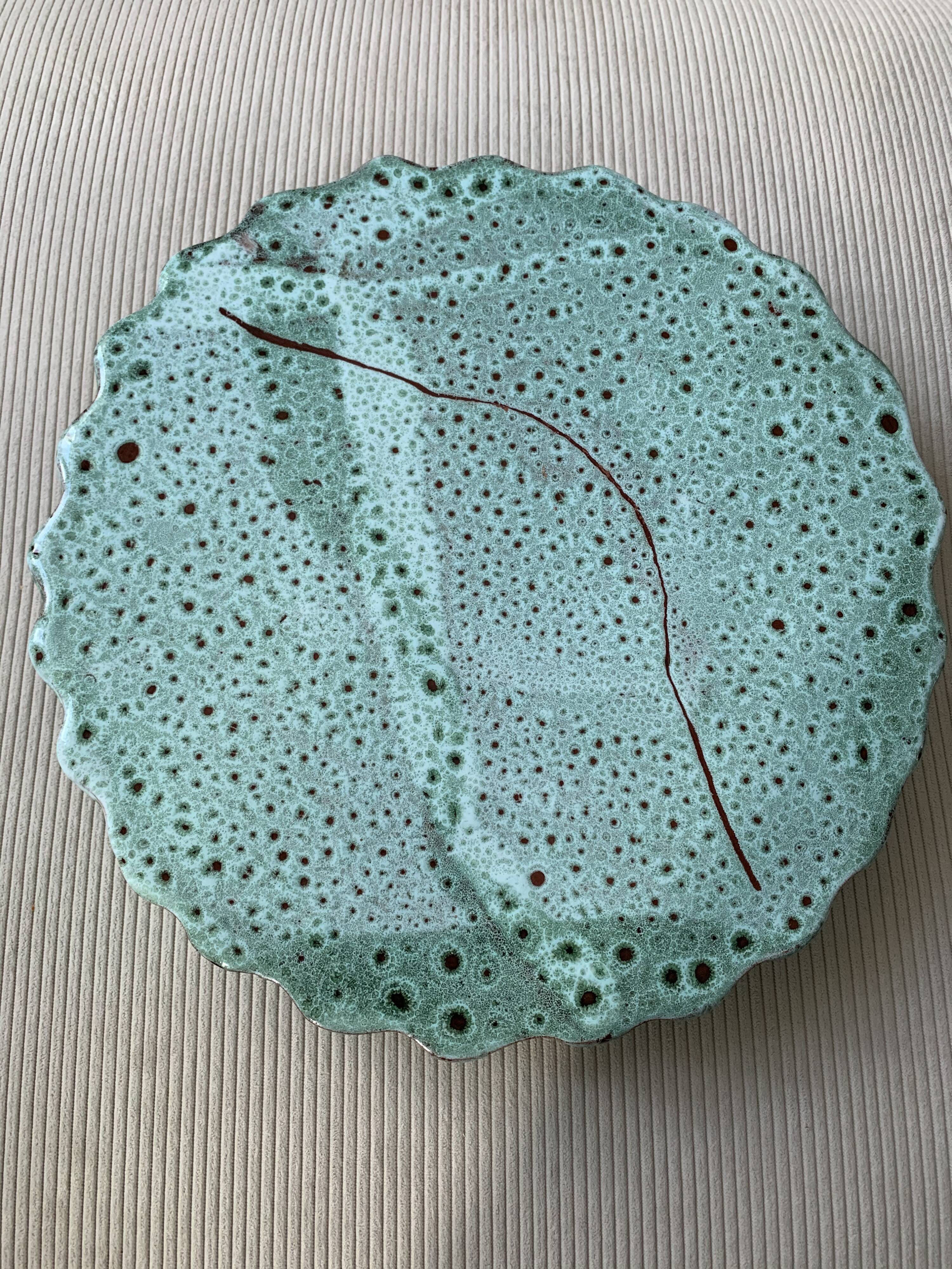 Dish on foot turquoise green