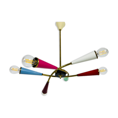 Lustre spoutnik italien en laiton, années 1950