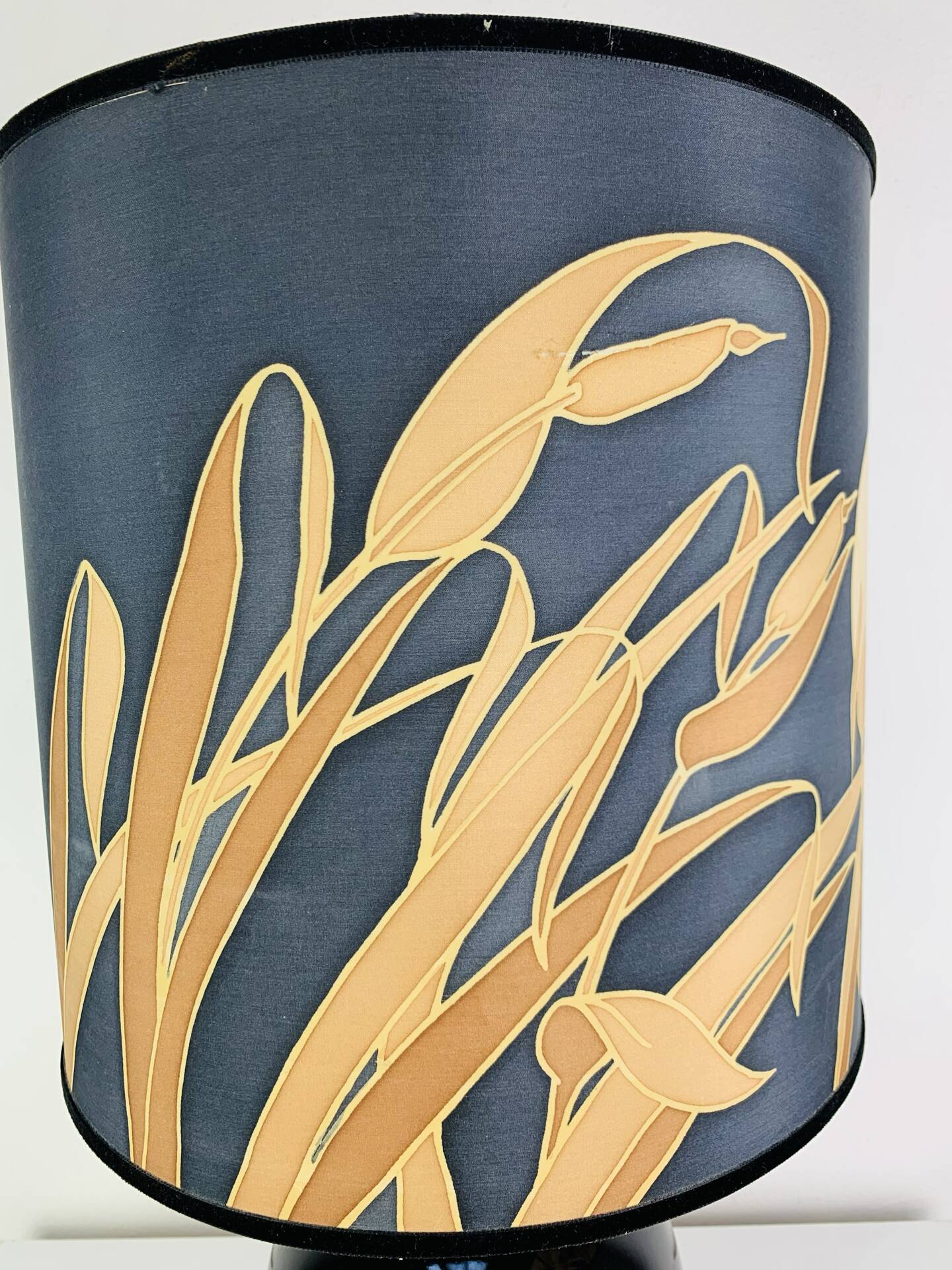"Fig" lamp, black ceramic and silk shade, 1960s.