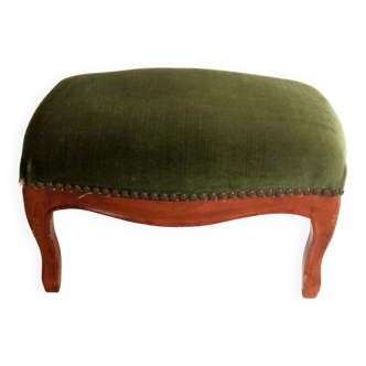 Low wooden foot stool with upholstery, vintage from the 1970s