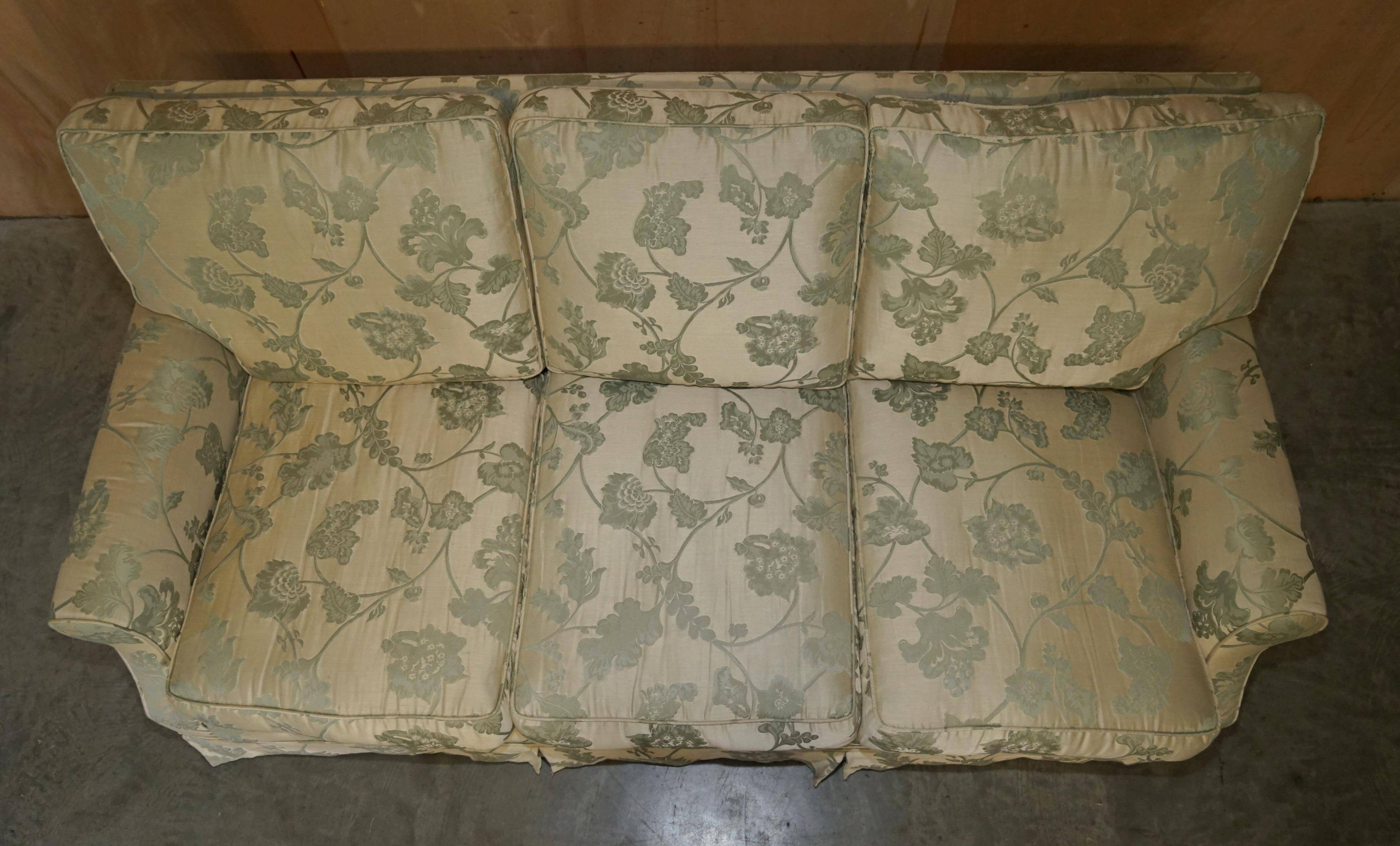 Pair of Howard & Son's style sofas in floral patterned silk blend.