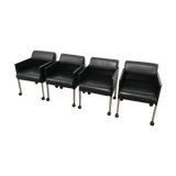 Suite of 4 armchairs in leather and black lacquered metal Rosenthal