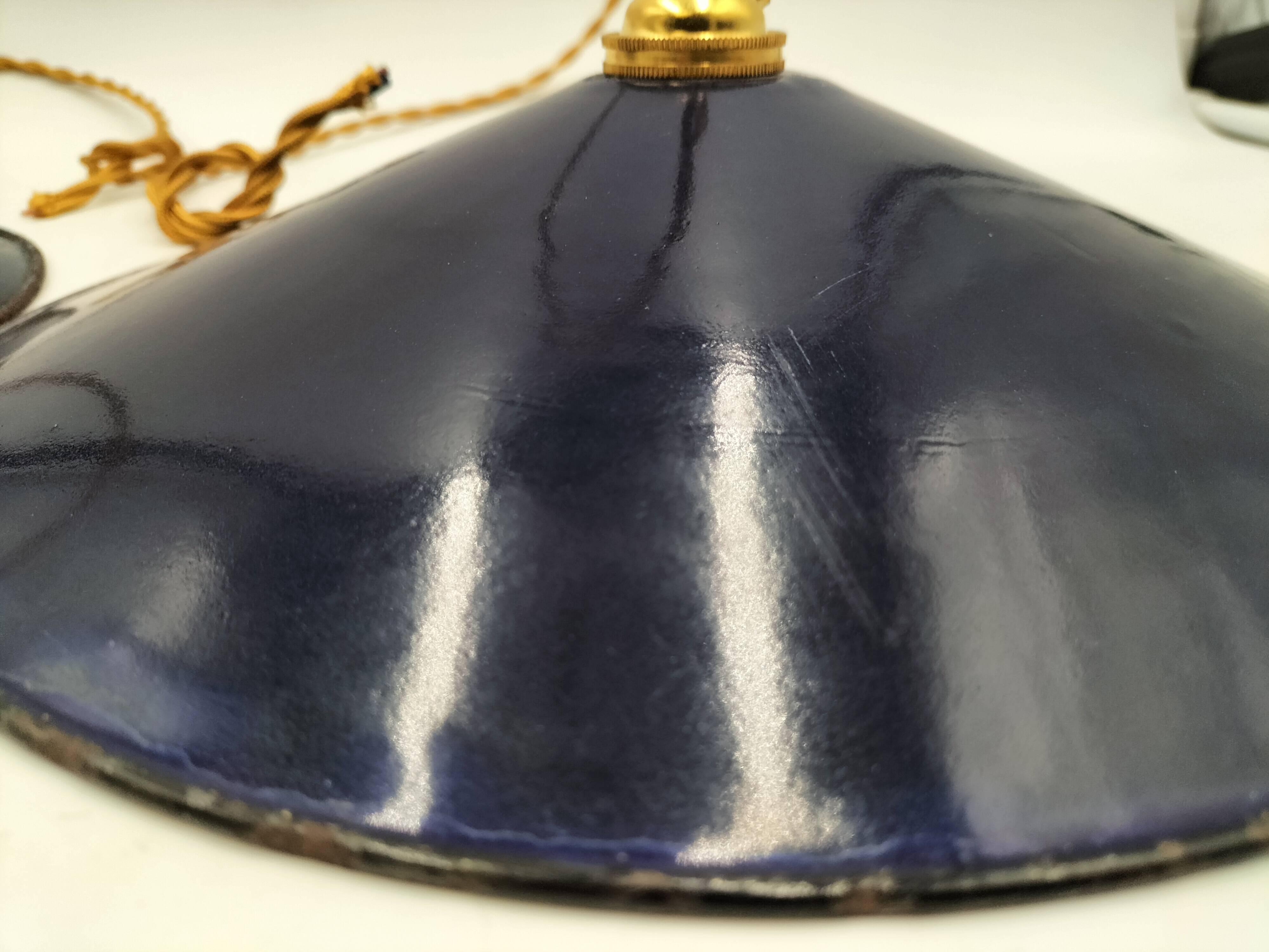 Blue enameled sheet metal pendant lights
