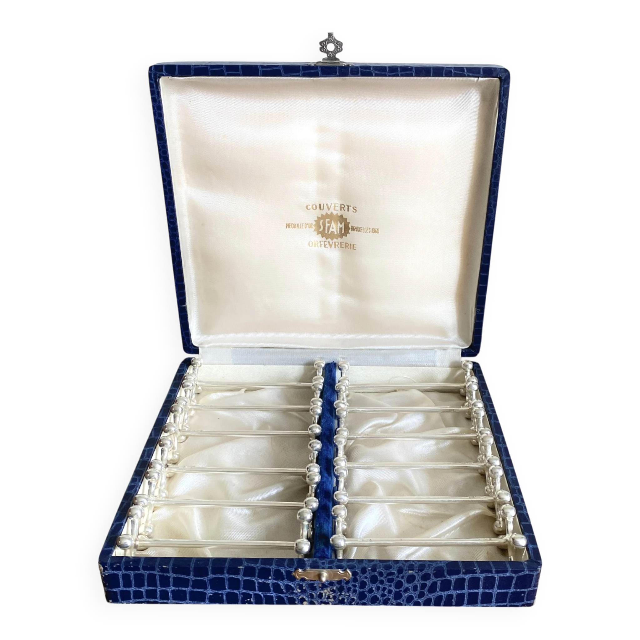 12 knife rests in a box - silver-plated metal by SFAM model Cross
