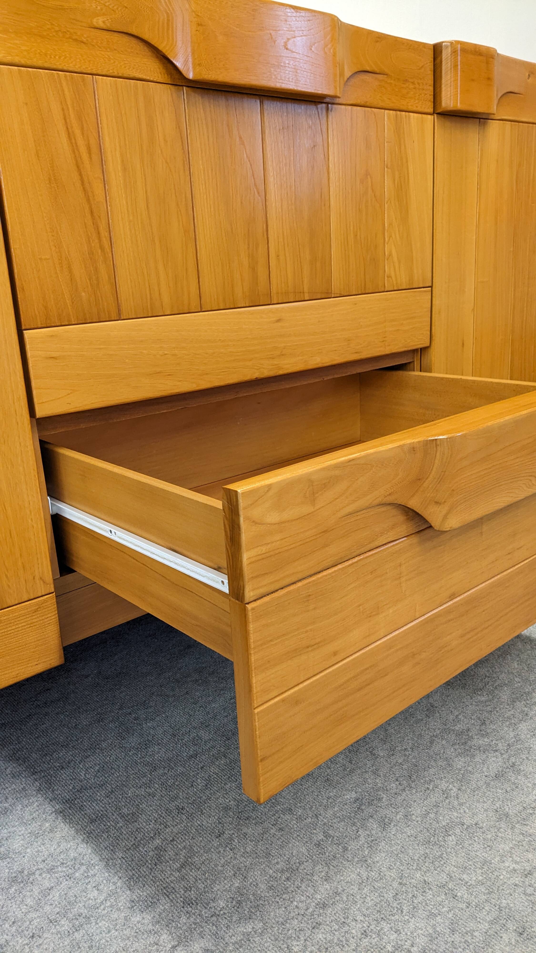 Solid elm sideboard, Maison Regain, France, circa 1970