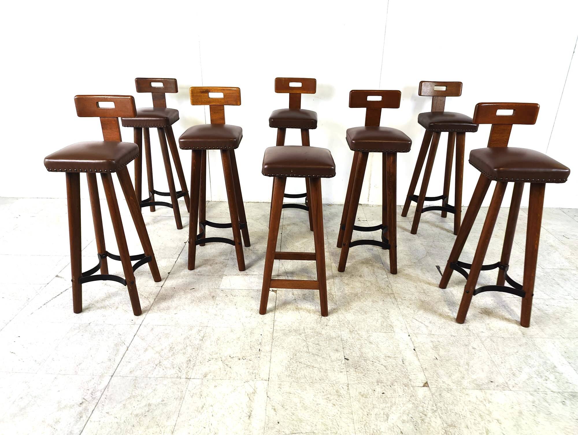 Set of 8 vintage brutalist bar stools, 1960s