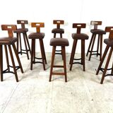 Set of 8 vintage brutalist bar stools, 1960s