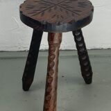 Brutalist carved tripod milking stool, 1950s