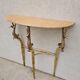 Table console Hollywood Regency en laiton avec dessus en marbre semi-circulaire années 1950