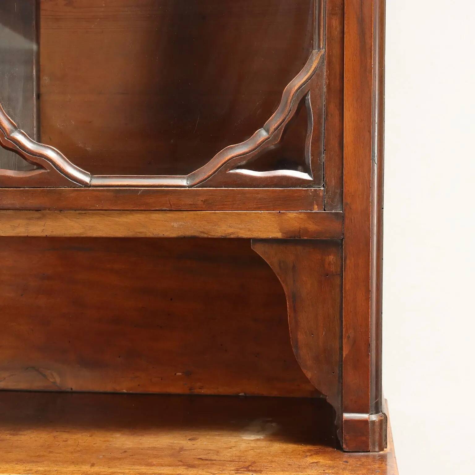 Antique double-bodied display cabinet with walnut drawers, Italy, 20th century.