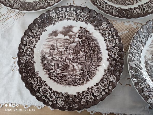Set of 5 flat plates in English Iron Earth country decoration brown marli floral