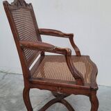 Louis XV Regency cane armchair leather armrests decorated with shell