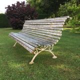 Garden bench wood and feet white patina iron