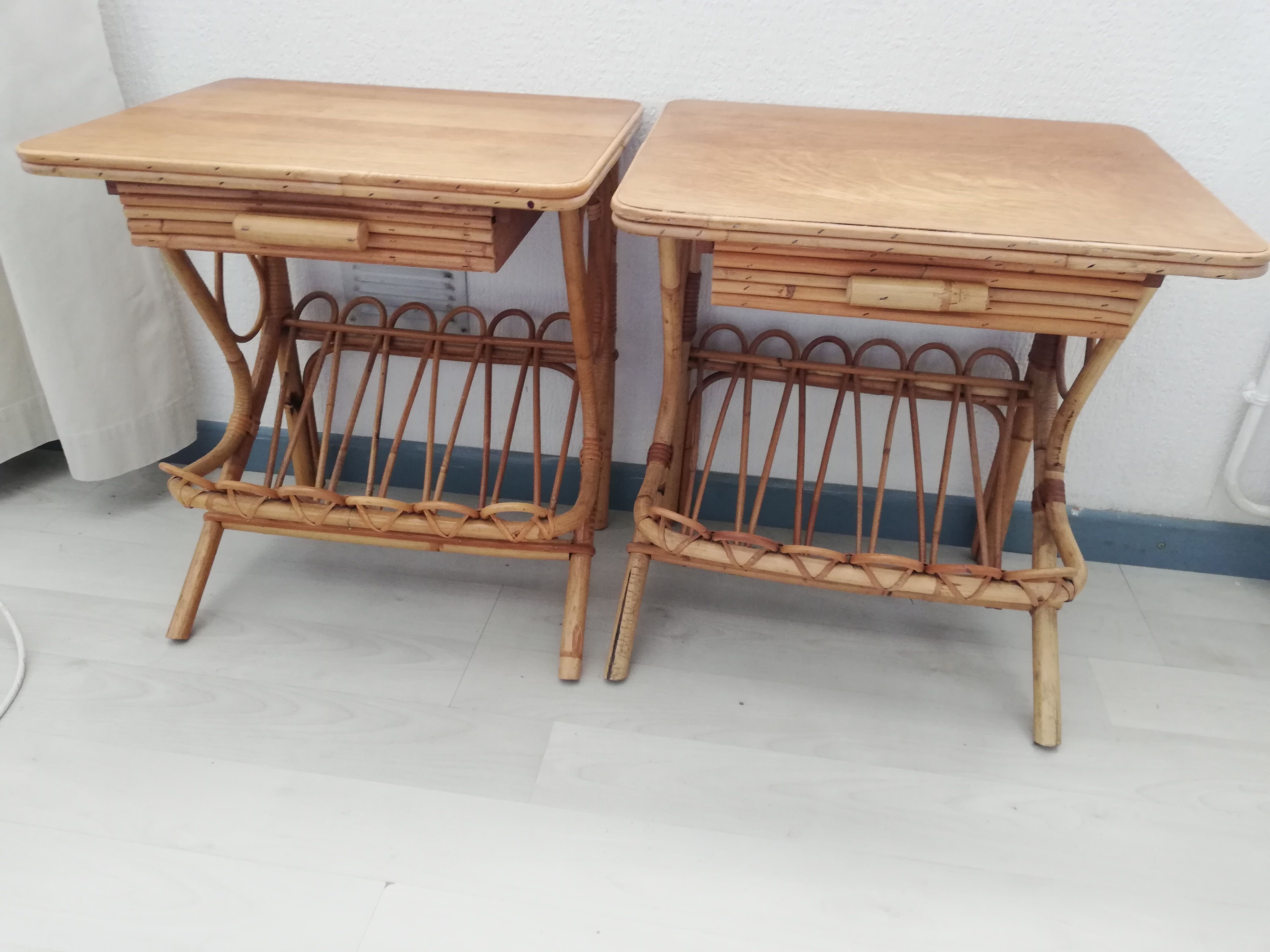 Pair of vintage rattan bedsides
