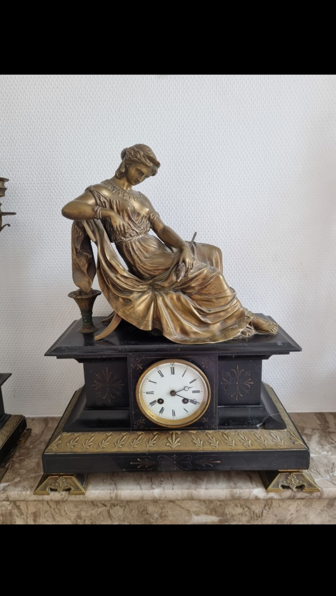 Antique bronze clock signed fireplace