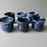 Set of 6 cups in blue enamelled stoneware