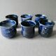 Set of 6 cups in blue enamelled stoneware