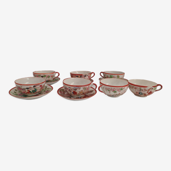 Set of seven tea cups and five sub-cups made of Japanese porcelain
