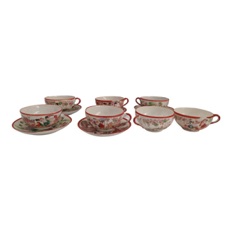 Set of seven tea cups and five sub-cups made of Japanese porcelain