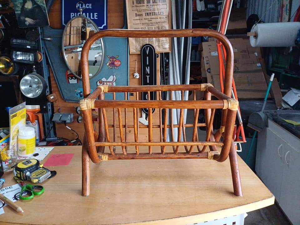 Vintage rattan magazine rack, approx. 1960