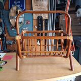 Vintage rattan magazine rack, approx. 1960