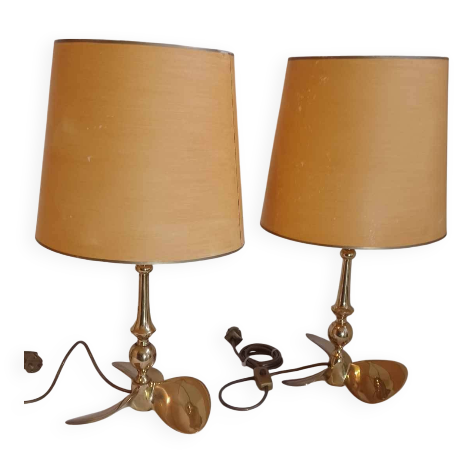 Lot de 2 lampes Hollywood Regency, années 1960/70, en laiton