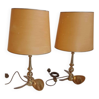 Lot de 2 lampes Hollywood Regency, années 1960/70, en laiton