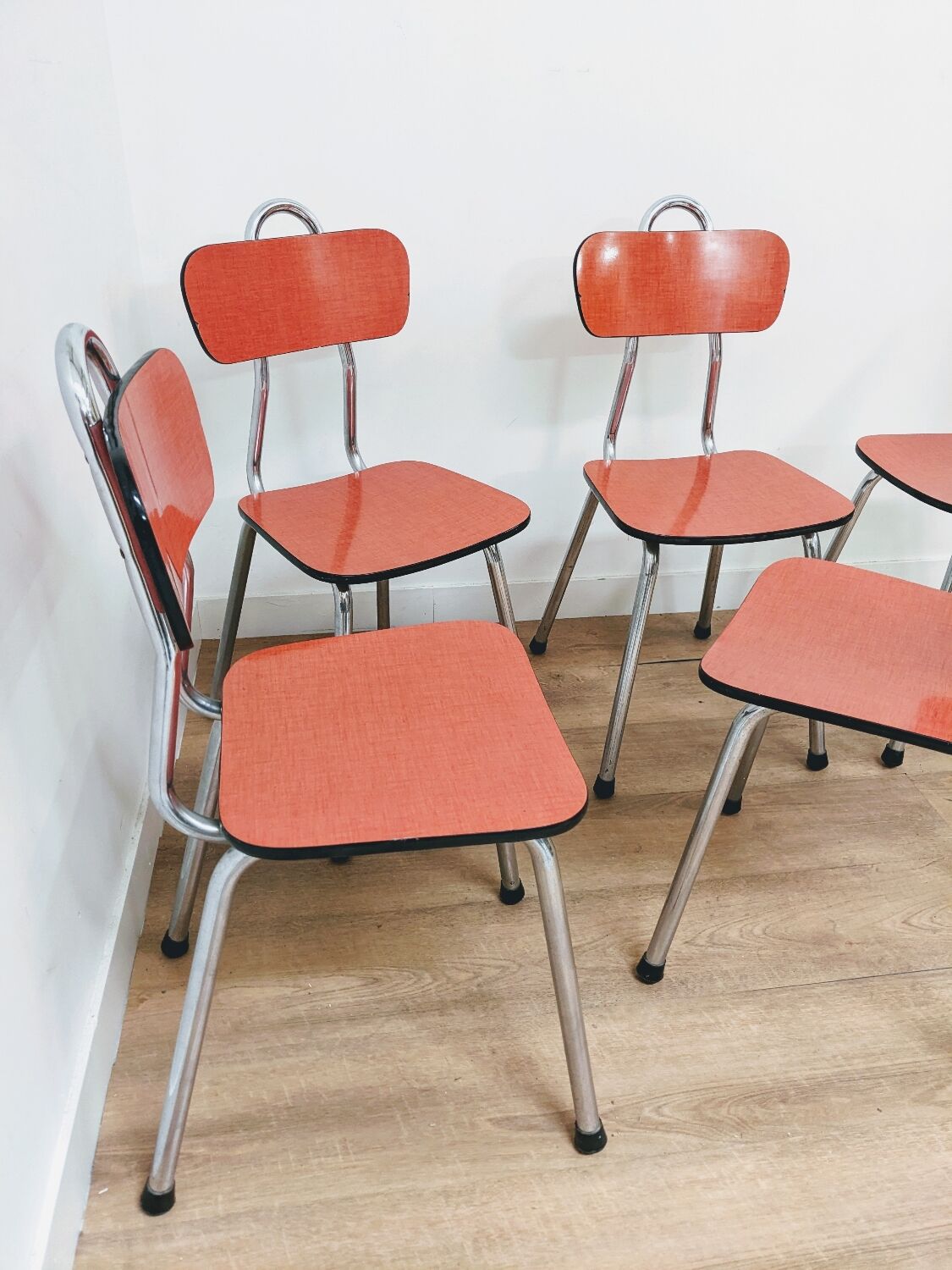 5 vintage Formica red chairs