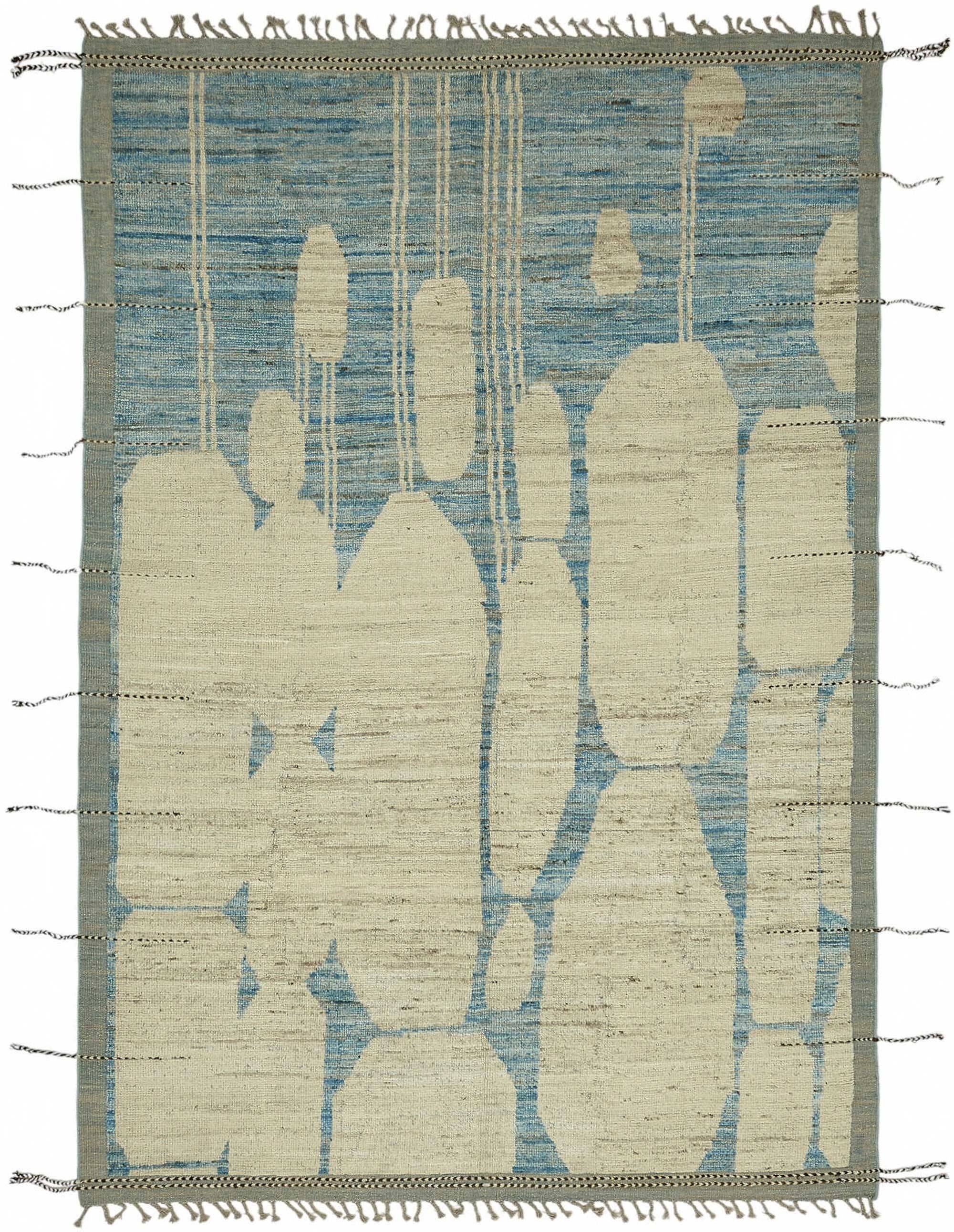 Hand-Knotted Turkish Contemporary 212 cm x 311 cm Blue Wool Carpet