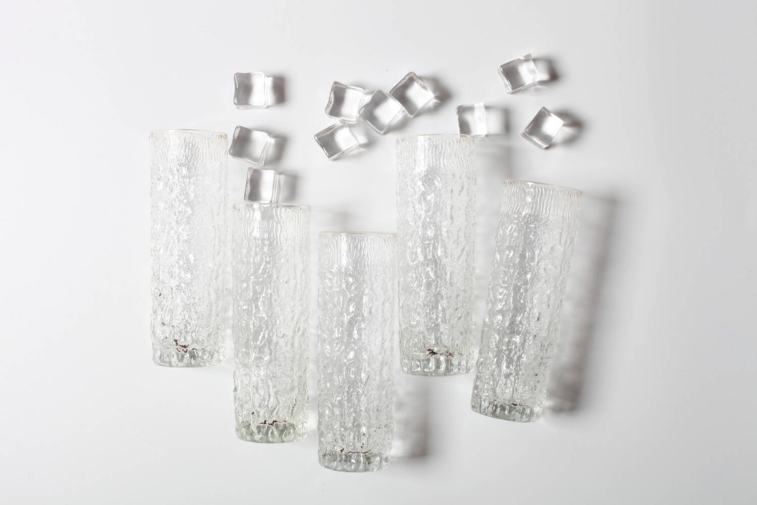 Set of 5 Vintage Bark Patterned Tumblers / Mid-Century Pressed Glass /Italy
