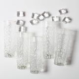 Set of 5 Vintage Bark Patterned Tumblers / Mid-Century Pressed Glass /Italy