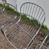 Set of 6 designer chairs in chromed metal from the 1970s