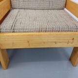Set of 2 vintage fireside chairs in pine and fabric from the 70s