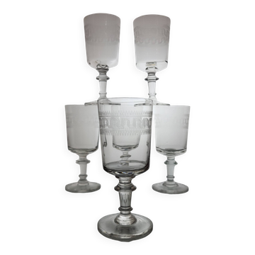6 water/wine glasses, 19th century