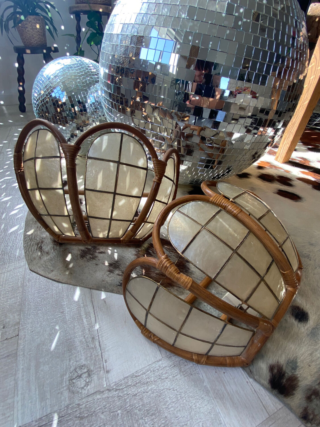 Brass mother-of-pearl rattan sconces