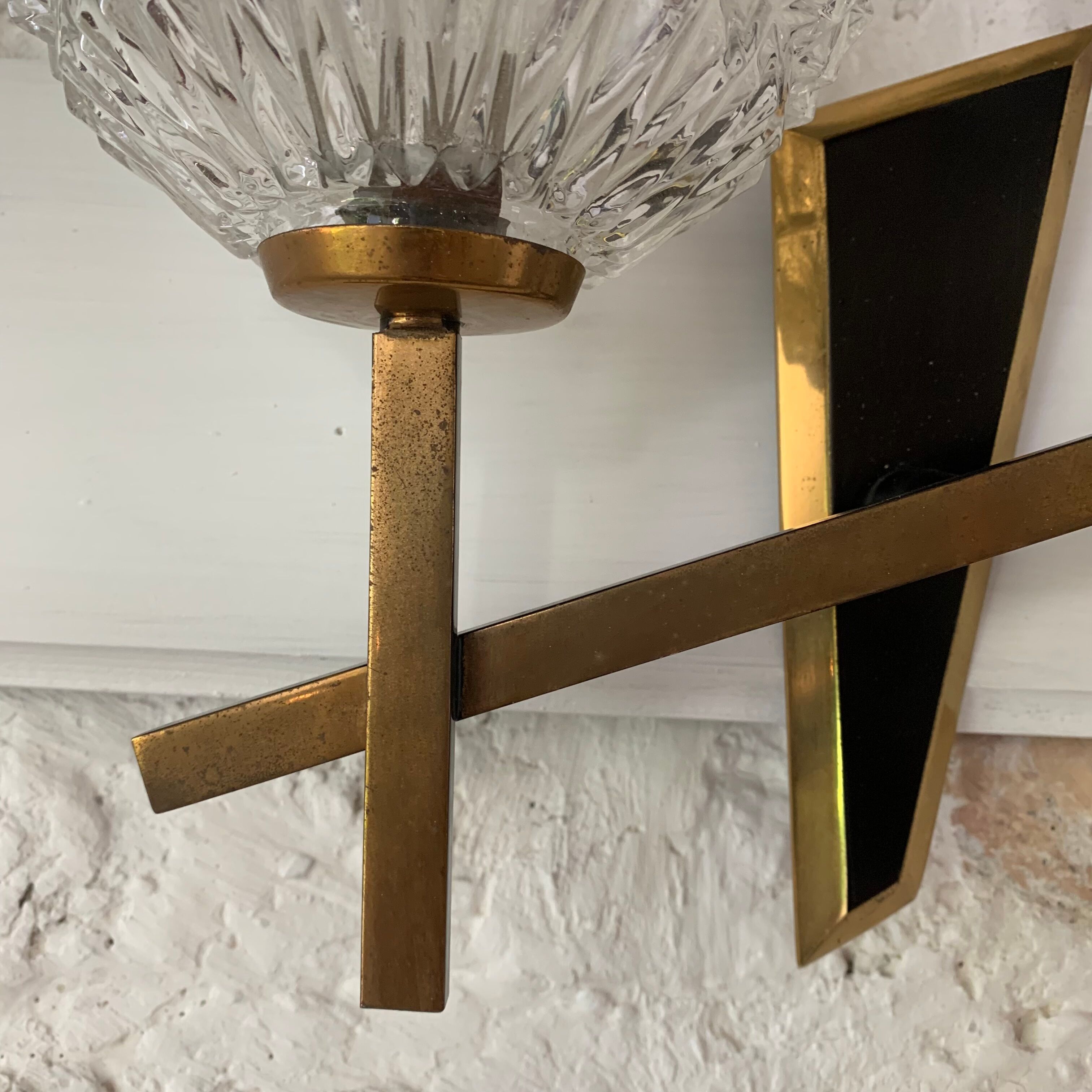 Vintage brass double wall lamp and diamond glass globe