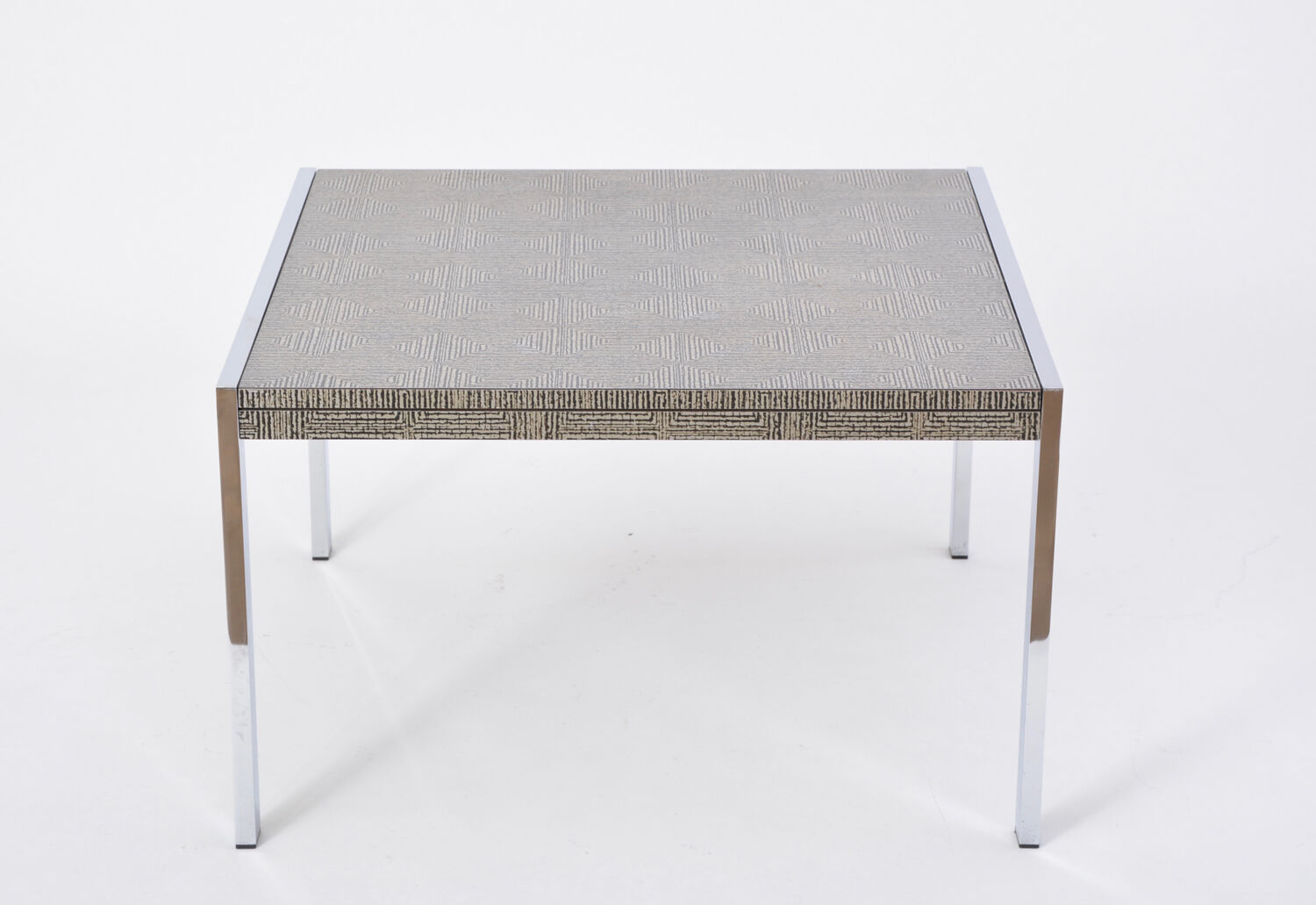 Mid-century modern steel and aluminium coffee table with graphic meander pattern