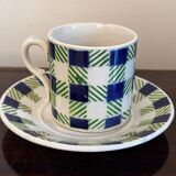 Set of 6 Digoin Sarreguemines Plaid cups and saucers
