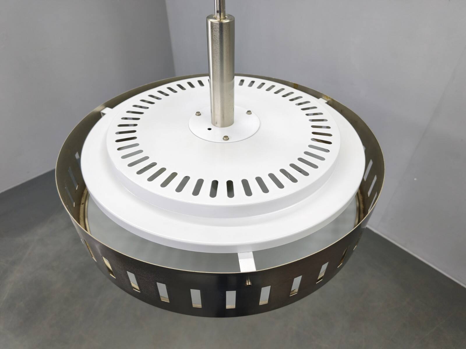 Space Age UFO Chandelier, Metal and Glass, Czechoslovakia 1970s
